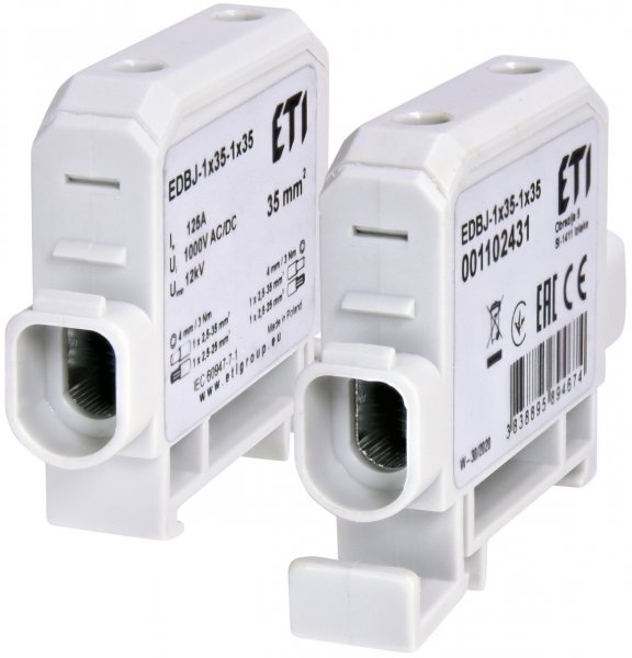 1102431 Ввідна силова клема EDBJ-1x35-1x35 (125A, 1000V AC/1500V DC, IN: 1x35, OUT: 1x35, сіра) ETI