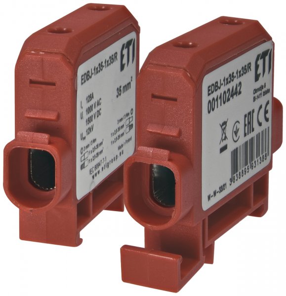 1102442 Вводная силовая клемма EDBJ-1x35-1x35/R (125A, 1000V AC/1500V DC, IN: 1x35, OUT: 1x35, красная) ETI