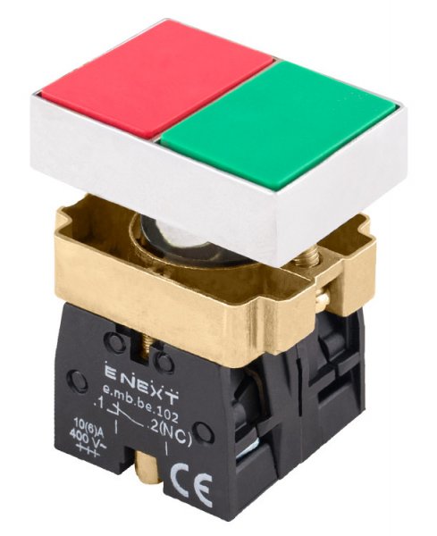 Кнопка двойная квадратная e.mb.bl8325 зеленая/красная 1NO+1NC p0810120