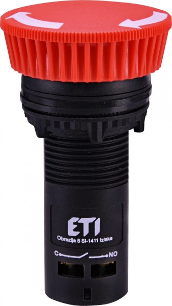 Кнопка моноблочна грибок ECM-T10-R (відключення поворотом, 1NO, червона) 4771482 ETI