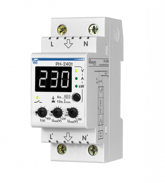 Реле напруги з контролем струму РН-240Т 40А, 9Вт Novatek-Electro