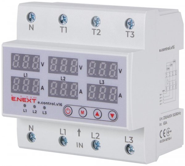 P0690026 Реле контролю напруги та струму трифазне 63А з індикацією e.control.v16 E.NEXT