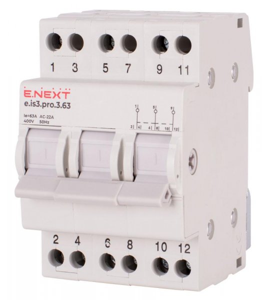 P008015 Вимикач на DIN-рейку на три положення e.is3.pro.3.63, 3р, 63А E.NEXT