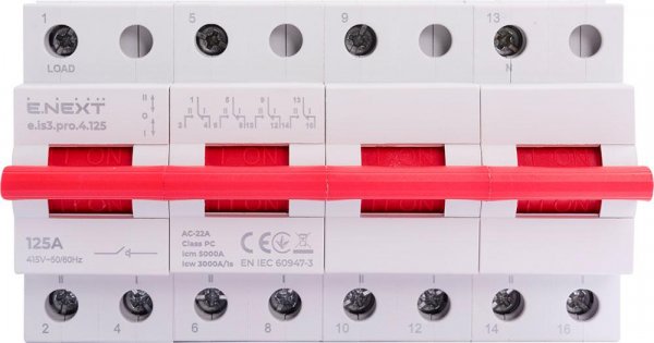 P008032 Выключатель на DIN-рейку на три положения e.is3.pro.4.125, 4р, 125А E.NEXT