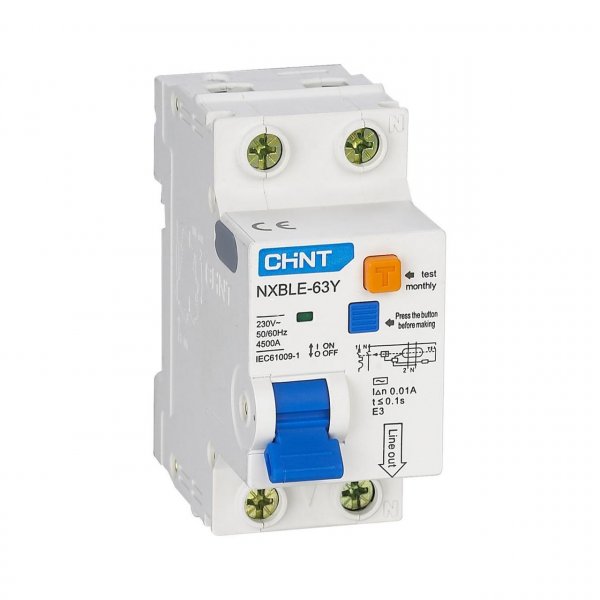 105544 Диференційний вимикач NXBLE-63Y 1P+N C25 30мА, ел. тип AC, 4.5kA Chint