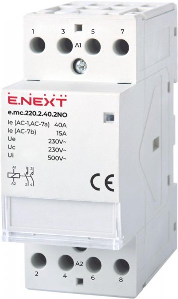 Модульний контактор e.mc.220.4.25.3NO+1NC, 4р, 25А, 3NO+1NC, 220В p005021 E.NEXT