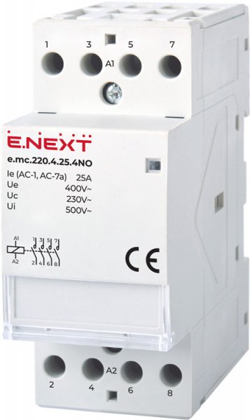 Модульний контактор e.mc.220.4.25.4NO, 4р, 25А, 4NO, 220В p005005 E.NEXT