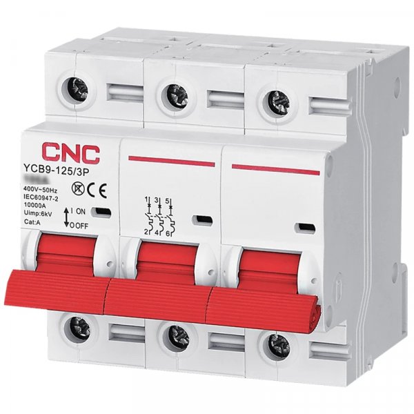 Модульный автоматический выключатель YCB9-125, 3Р, C 125А, 10кА CNC