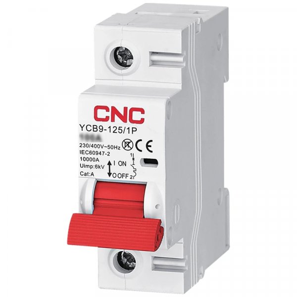 Модульний автоматичний вимикач YCB9-125, 1Р,  D 100А, 10кА CNC
