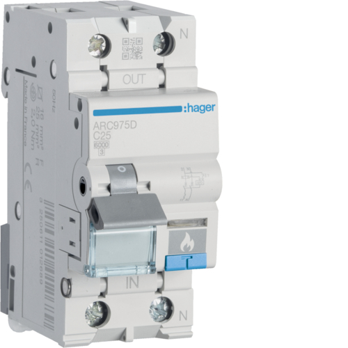 ARC975D Автоматический выключатель с дуговой защитой AFDD, 1P+N 6kA C-25A Hager