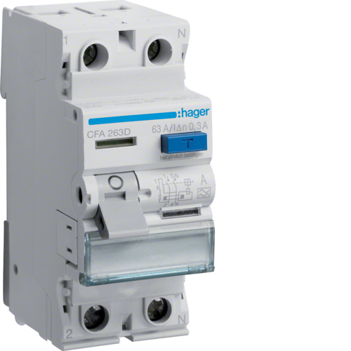 CFA263D Дифференциальное реле (УЗО) 2P 6kA 63A 300mA A Hager