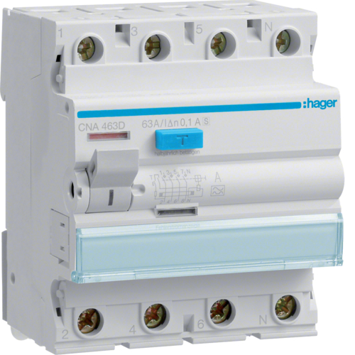 CNA463D Диференціальне реле (ПЗВ) 4P 6kA 63A 100mA A S Hager