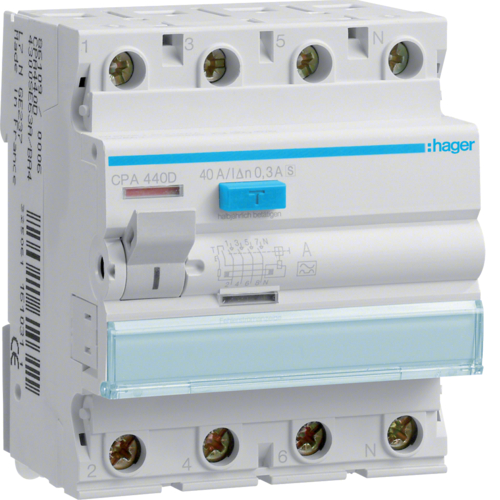 CPA440D Дифференциальное реле (УЗО) 4P 6kA 40A 300mA A S Hager
