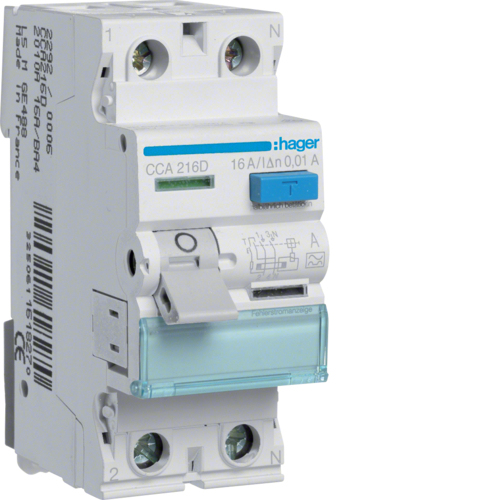 CCA216D Дифференциальное реле (УЗО) 2P 6kA 16A 10mA A Hager