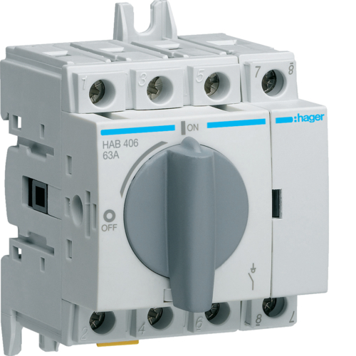 HAB406 Выключатель нагрузки модульный до 16мм2, 4п 63А Hager