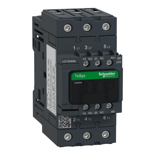 LC1D40ABD Контактор 3Р 40A катушка 24В DC 1NO+1NC с модулем угнетения переходных процессов Schneider