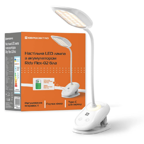 Настільна LED лампа з акумулятором Ridy Flex-02 біла 000059656