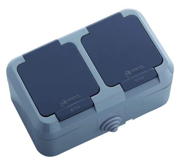 Розетка 2-на з кришкою IP44 сірий 18154 Makel