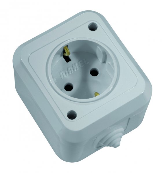 Розетка з заземленням IP44 сірий 18108 Makel