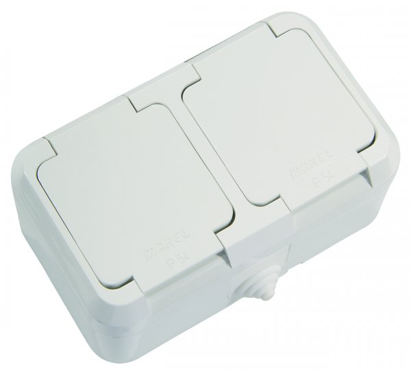 Розетка 2-на з кришкою IP44 біла 18354 Makel