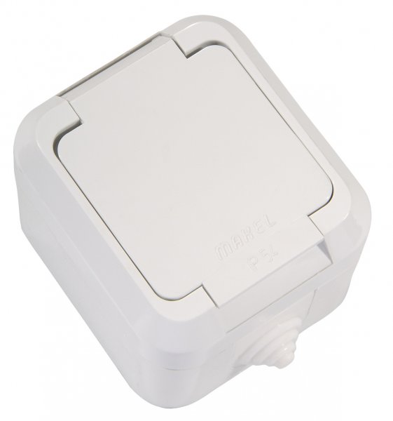 Розетка з заземленням та кришкою IP44 біла 18304 Makel