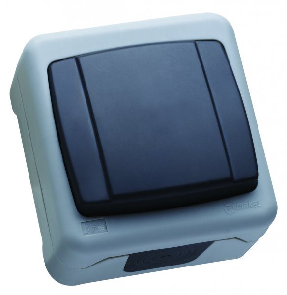 Вимикач 1-клавішний IP55 сірий 36064001 Makel