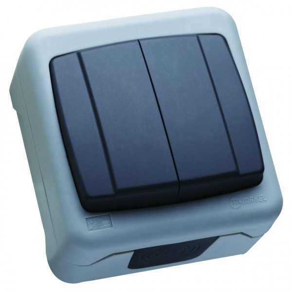 Вимикач 2-клавішний IP55 сірий 36064003 Makel