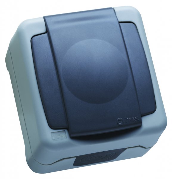 Розетка з заземленням та кришкою IP55 сірий 36064029 Makel