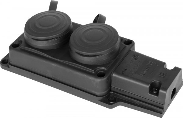 S9100026 Двойная розетка с защитной крышкой каучуковая e.socket.rubber.029.2.16, с з/к, 16А E.NEXT