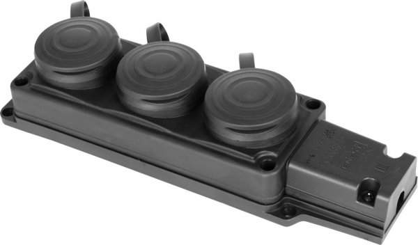 S9100027 Розетка потрійна з захисною кришкою каучукова e.socket.rubber.029.3.16, з з/к, 16А E.NEXT