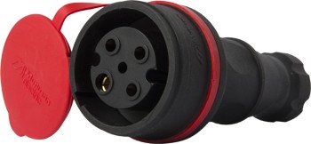S9100033 Силова розетка переносна з захисною кришкою каучукова e.socket.rubber.071.32, 4п., 32А E.NEXT
