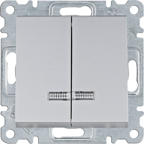 Выключатель с подсветкой 2-клавишный Lumina серебро 10АХ/230В Hager WL0242