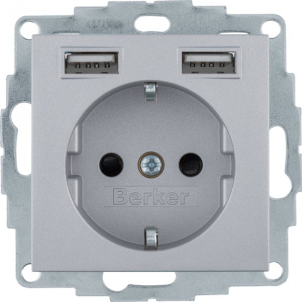 Розетка с з/к 16А/250В + 2хUSB A-A /2.4A, алюминий S.1 Berker 48031404
