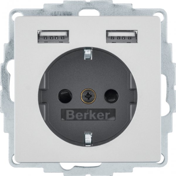 Розетка с з/к 16А/250В + 2хUSB A-A /2.4A, алюминий Q.x Berker 48036084