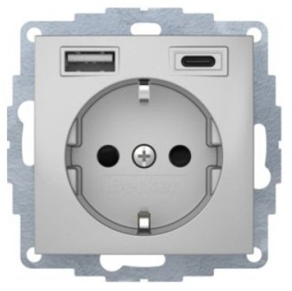Розетка с з/к 16А/250В + 2хUSB A-С /3A, алюминий S.1 Berker 48041404