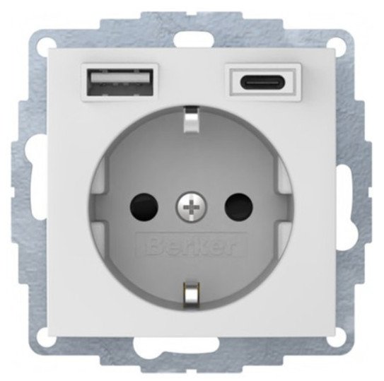 Розетка з з/к 16А/250В + 2хUSB A-С /3A, пол.білизна-matt S.1 Berker 48041909