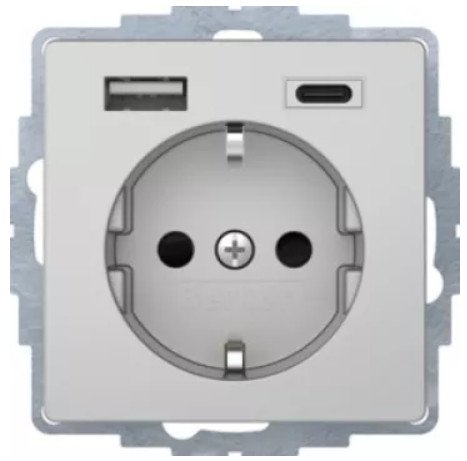 Розетка с з/к 16А/250В + 2хUSB A-С /3A, алюминий Q.x Berker 48046084