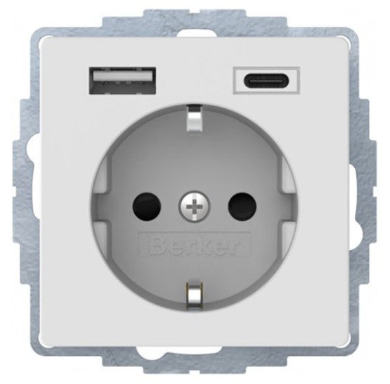 Розетка с з/к 16А/250В + 2хUSB A-С /3A, пол.белизна Q.x Berker 48046089