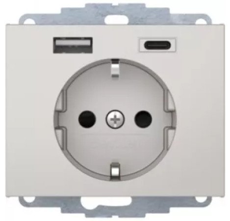 Розетка с з/к 16А/250В + 2хUSB A-С /3A, нерж.сталь-лак K.5 Berker 48047004