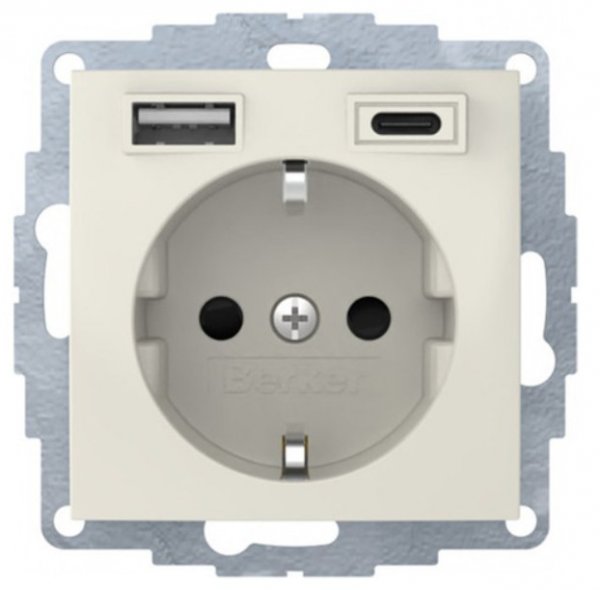 Розетка с з/к 16А/250В + 2хUSB A-С /3A, белая S.1 Berker 48048982