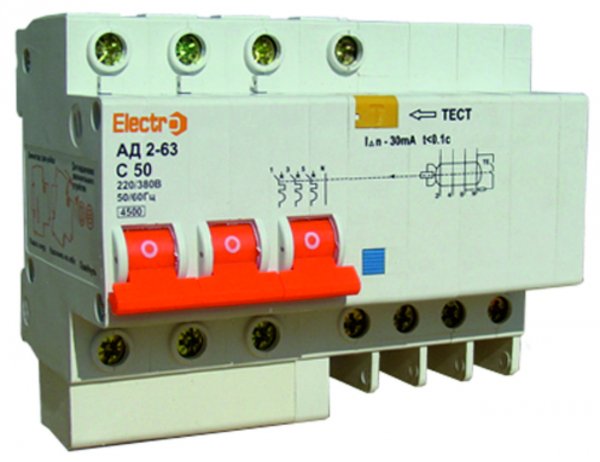 Диф. автомат АД 2-63 3Р+N 20А 30mA Electro