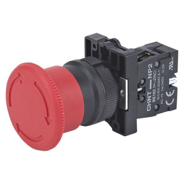 Кнопка пластикова "Грибок" d40мм із фіксацією NP2-ES542 без підсвітки червона 1NC IP40 Chint 574120