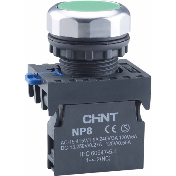 Кнопка NP8-01BN/3 без підсвітки зелена1NC Chint 667230