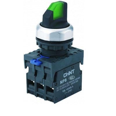 Перемикач з підсвіткою NP8-11XD/213 2 положення з фіксацією 1NO+1NC зелена AC110В-230В(LED) IP65 Chint 667149