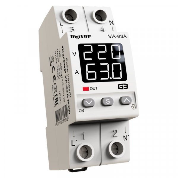 Реле напряжения с контролем тока VA-63A M2W DigiTOP