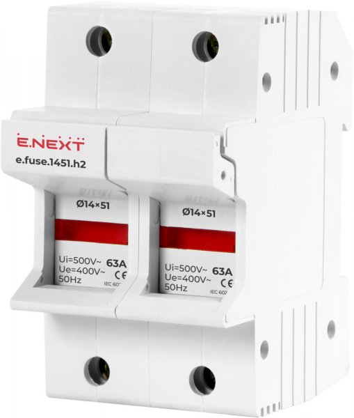 Держатель предохранителя на DIN-рейку e.fuse.1451.h2, под предохранитель 14x51, 2-полюсный, 63А i0300005