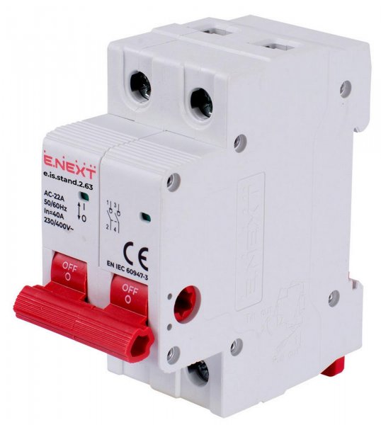 Вимикач навантаження на DIN-рейку e.is.stand.2.63, 2р, 63А s082005