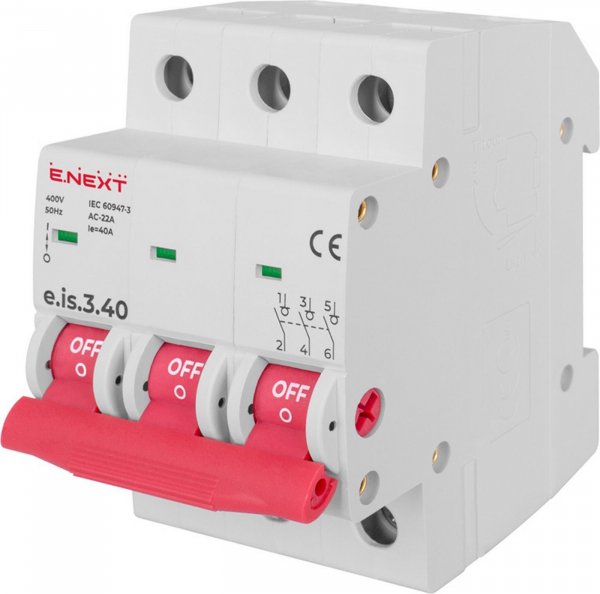 Выключатель нагрузки на DIN-рейку e.is.3.40, 3р, 40А p008019