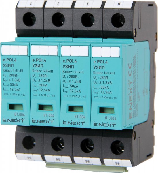 УЗИП e.POII.4 класс II+III, 4 полюса 82.004