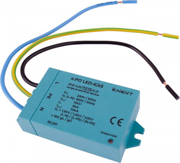 УЗИП PO LED-K/zS класс II+III, 1 полюс + N-PE, для LED освещения 92.201